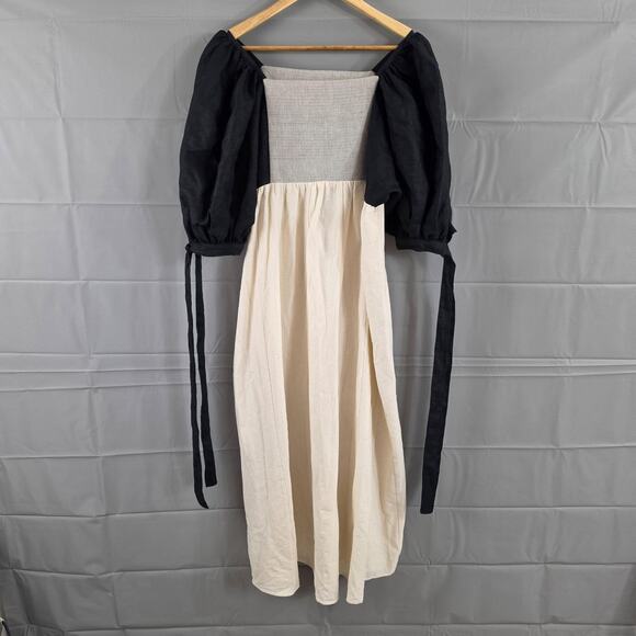 Sostain Dresses & Skirts - Costaiia Dress Medium Pueblo Dress Linen Maxi Colorblock Puff Sleeve Cottagecore